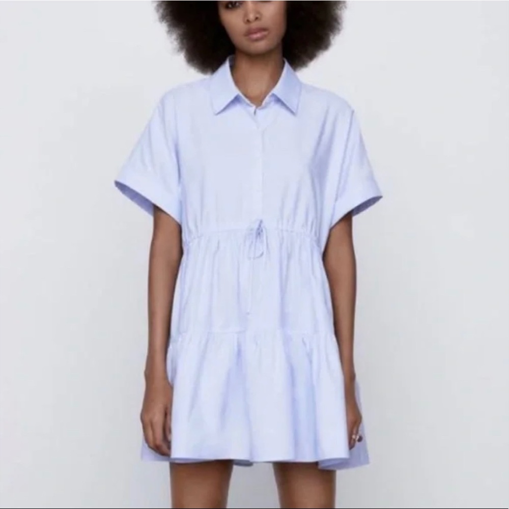 Zara: Oxford Blue Tiered Dress (M)